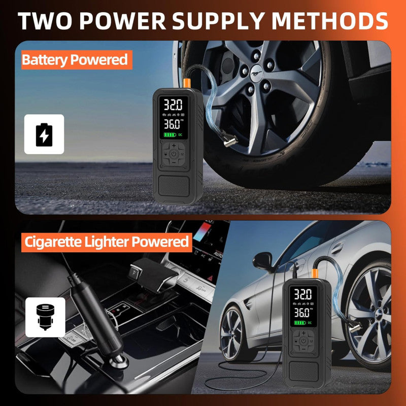 Tire Inflator Portable Air Compressor, Electric Air Pump for Car, Motorcycle, Bike, Balls with Tires Pressure Gauge, 150PSI Air Compressor Portable, Tires Pump with LED Light & Auto Shut-Off